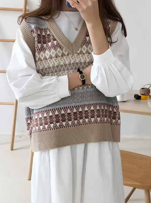 Women's Preppy Striped Knit Sweater Vest – Loose & Vintage Style