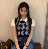 Women's Argyle Knit Sweater Vest – Cropped Preppy Street Style