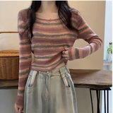Women's Korean Square Collar Knitted Top – Y2K Slim Fit Style