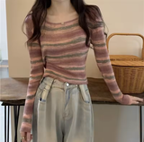 Women's Korean Square Collar Knitted Top – Y2K Slim Fit Style