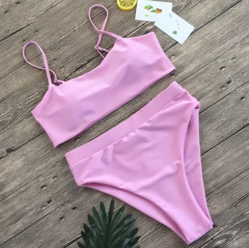 Sexy Solid Color Hollow Out Bikini Set – Two-Piece Split Swimwear for Women & Girls