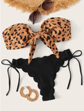 Scalloped Marble Print Bandeau Bikini Set – Knotted Two-Piece Swimwear for Women