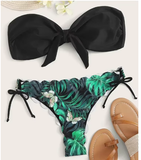 Scalloped Marble Print Bandeau Bikini Set – Knotted Two-Piece Swimwear for Women