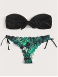 Scalloped Marble Print Bandeau Bikini Set – Knotted Two-Piece Swimwear for Women