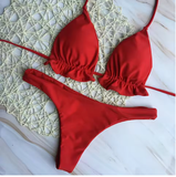 Brazilian Bikini Set with Bandage Top and Thong Bottom – Two-Piece Lace-Up Swimwear for Women