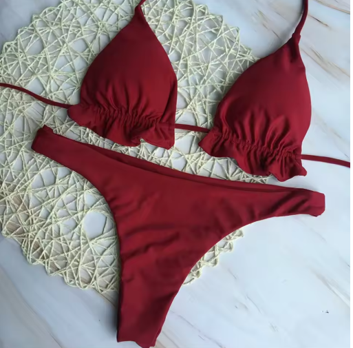 Brazilian Bikini Set with Bandage Top and Thong Bottom – Two-Piece Lace-Up Swimwear for Women