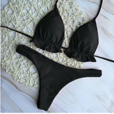 Brazilian Bikini Set with Bandage Top and Thong Bottom – Two-Piece Lace-Up Swimwear for Women