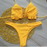 Brazilian Bikini Set with Bandage Top and Thong Bottom – Two-Piece Lace-Up Swimwear for Women