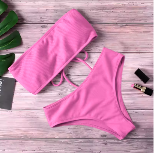 High-Waist Strapless Bikini – Elegant Padded One-Piece Swimwear for Women