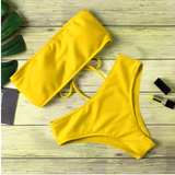 High-Waist Strapless Bikini – Elegant Padded One-Piece Swimwear for Women