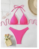 Women's Halter Thong Bikini – Lace-Up Brazilian Bathing Suit in Solid Colors