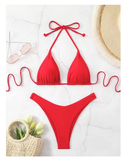 Women's Halter Thong Bikini – Lace-Up Brazilian Bathing Suit in Solid Colors