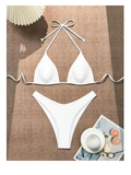 Women's Halter Thong Bikini – Lace-Up Brazilian Bathing Suit in Solid Colors