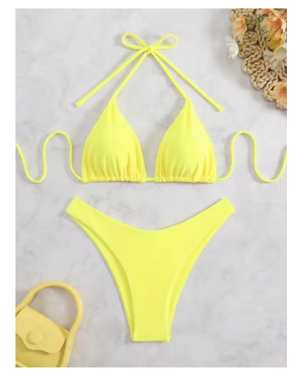 Women's Halter Thong Bikini – Lace-Up Brazilian Bathing Suit in Solid Colors