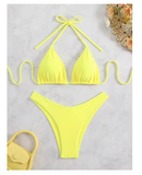 Women's Halter Thong Bikini – Lace-Up Brazilian Bathing Suit in Solid Colors