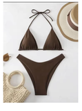 Women's Halter Thong Bikini – Lace-Up Brazilian Bathing Suit in Solid Colors