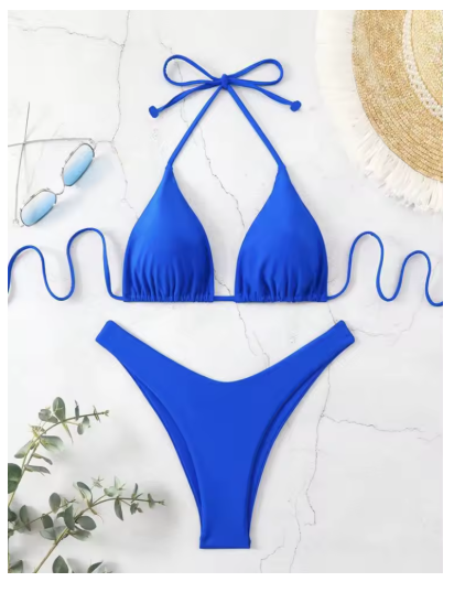 Women's Halter Thong Bikini – Lace-Up Brazilian Bathing Suit in Solid Colors