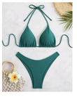 Women's Halter Thong Bikini – Lace-Up Brazilian Bathing Suit in Solid Colors