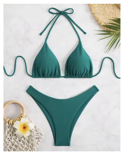 Women's Halter Thong Bikini – Lace-Up Brazilian Bathing Suit in Solid Colors