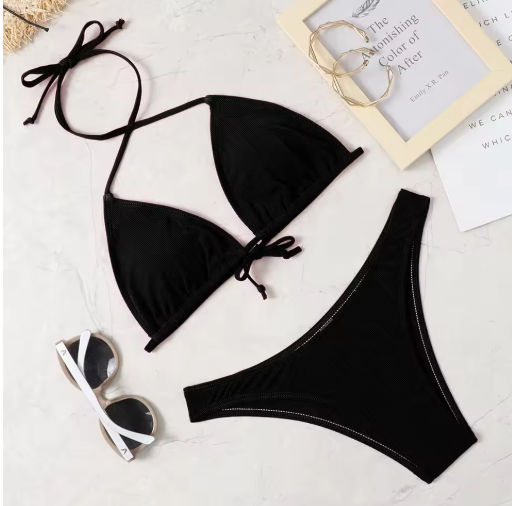 Classic Triangle Bikini Set – Low Waist Brazilian Swimwear with Push-Up Bra