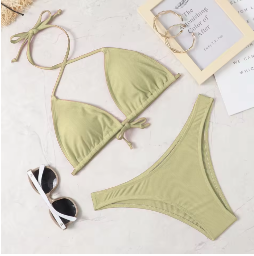 Classic Triangle Bikini Set – Low Waist Brazilian Swimwear with Push-Up Bra
