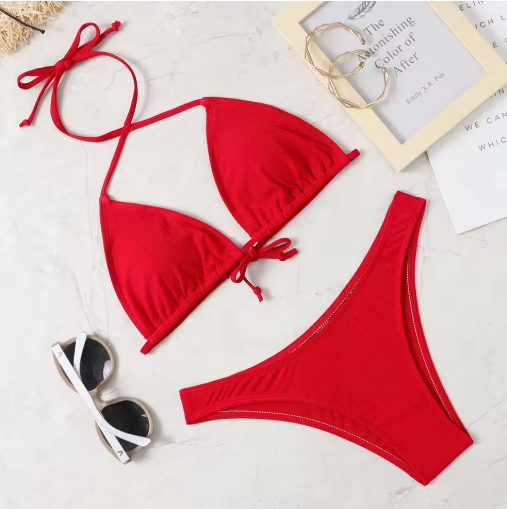 Classic Triangle Bikini Set – Low Waist Brazilian Swimwear with Push-Up Bra