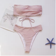 Shiny Bandage Bikini Set – High-Waisted Two-Piece Swimsuit for Women