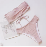 Shiny Bandage Bikini Set – High-Waisted Two-Piece Swimsuit for Women