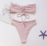 Shiny Bandage Bikini Set – High-Waisted Two-Piece Swimsuit for Women