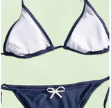 Solid Color Triangle Bikini Set – Low-Waist Bandage Swimwear for Women