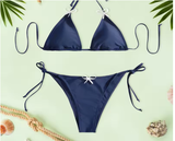 Solid Color Triangle Bikini Set – Low-Waist Bandage Swimwear for Women