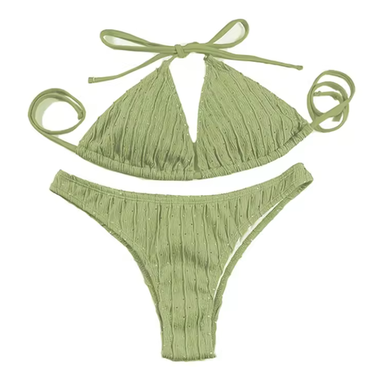 Jacquard Drawstring Two-Piece Swimsuit – Women's Bikini Set | Stylish Beachwear for Swimming & Sunbathing