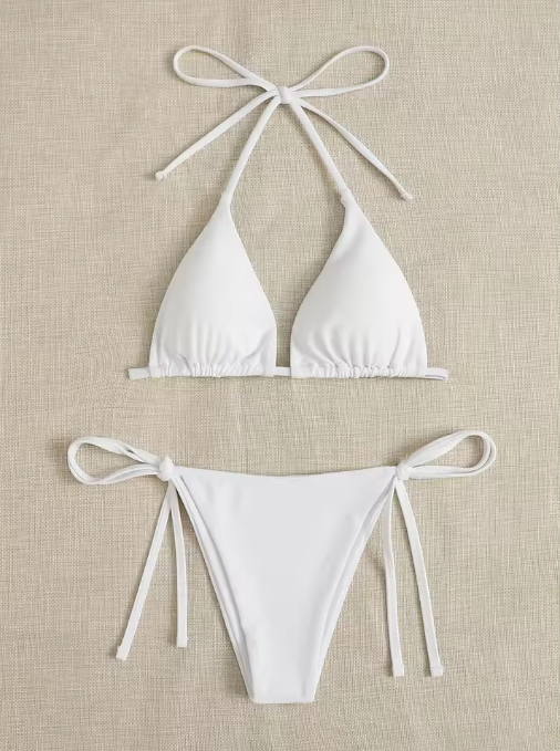 Solid Color Three-Point Bikini – Stylish Strap-On Swimsuit Set for Women