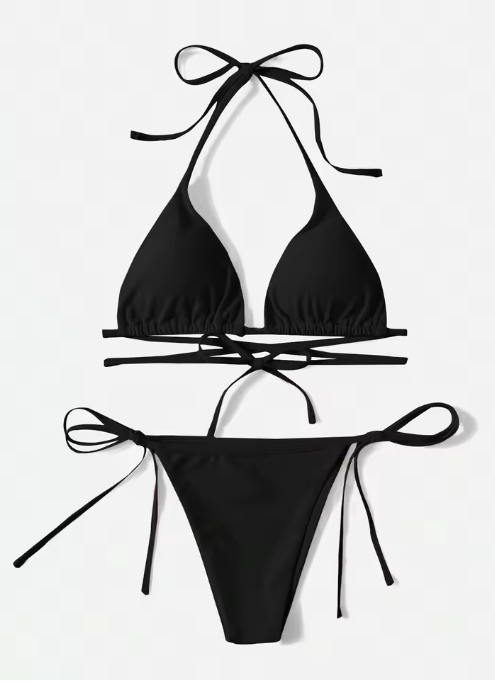 Solid Color Three-Point Bikini – Stylish Strap-On Swimsuit Set for Women