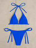 Solid Color Three-Point Bikini – Stylish Strap-On Swimsuit Set for Women