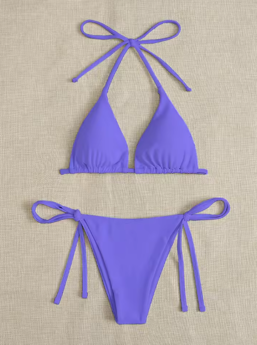 Solid Color Three-Point Bikini – Stylish Strap-On Swimsuit Set for Women