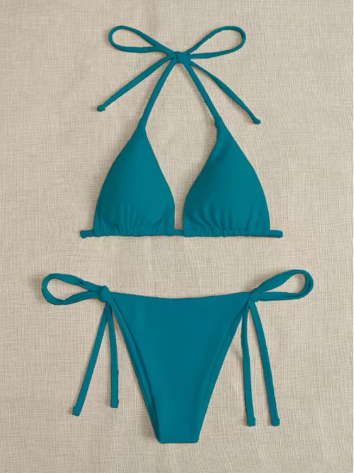 Solid Color Three-Point Bikini – Stylish Strap-On Swimsuit Set for Women