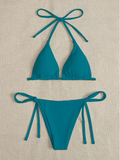 Solid Color Three-Point Bikini – Stylish Strap-On Swimsuit Set for Women