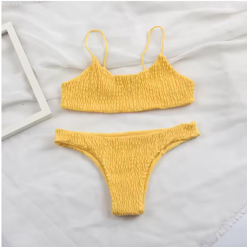 Sexy Pleated Bikini Set – High-Cut Brazilian Style for Women