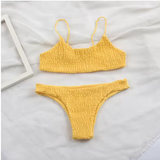 Sexy Pleated Bikini Set – High-Cut Brazilian Style for Women
