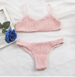 Sexy Pleated Bikini Set – High-Cut Brazilian Style for Women