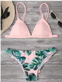 Leaf Print Bikini Set – Padded Push-Up Swimwear for Women