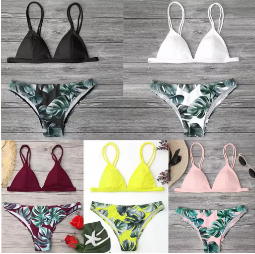 Leaf Print Bikini Set – Padded Push-Up Swimwear for Women