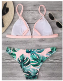 Leaf Print Bikini Set – Padded Push-Up Swimwear for Women