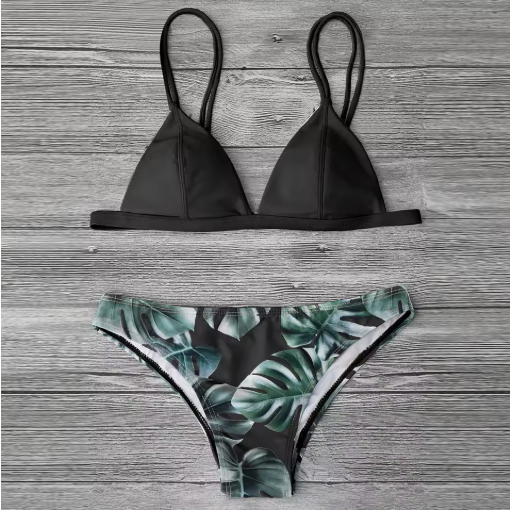Leaf Print Bikini Set – Padded Push-Up Swimwear for Women