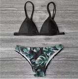 Leaf Print Bikini Set – Padded Push-Up Swimwear for Women