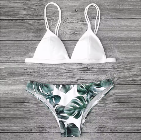Leaf Print Bikini Set – Padded Push-Up Swimwear for Women