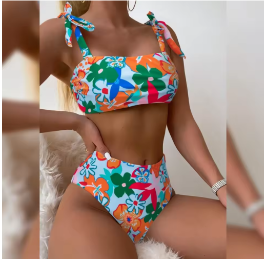 Sexy High-Waist Triangle Bikini – Colorful Bandage String Swimwear for Women