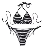 Striped Triangle Bikini Set – Black & White Bandage Swimwear