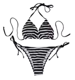 Striped Triangle Bikini Set – Black & White Bandage Swimwear